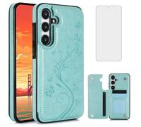 Asuwish Phone Case for Samsung Galaxy S24 5G with Tempered Glass Screen Protector Card Holder Wallet Cover Stand Flip Leather Cell Accessories Glaxay S 24 24S GS24 G5 2024, 6.2 inch Women Men Green