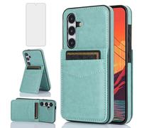 Asuwish Phone Case for Samsung Galaxy S24 5G with Tempered Glass Screen Protector Credit Card Holder Wallet Cover Stand Leather Cell Accessories Glaxay S 24 24S GS24 G5 2024, 6.2 inch Women Men Green