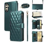 Asuwish Phone Case for Samsung Galaxy S24 5G Zipper Wallet Cover with Tempered Glass Screen Protector and Flip Card Holder Slot Protective Kickstand Mobile Cell Accessories S 24 24S G5 Women Men Green
