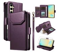 Asuwish Phone Case for Samsung Galaxy S24 FE 5G Wallet Cell Cover with Tempered Glass Screen Protector Wrist Strap Flip Credit Card Holder Lanyard Slot Stand S 24 EF AI S24FE 24S Women Men Purple