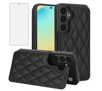 Asuwish Phone Case for Samsung Galaxy S24 FE 5G Wallet Cover with Tempered Glass Screen Protector and RFID Credit Flip Card Holder Rugged Stand Cell Accessories S 24 EF AI S24FE 24S Women Men Black