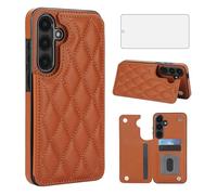 Asuwish Phone Case for Samsung Galaxy S24 FE 5G Wallet Cover with Tempered Glass Screen Protector and Leather RFID Credit Card Holder Stand Slot Cell Accessories S 24 EF AI S24FE 24S Women Men Brown