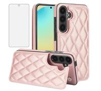 Asuwish Phone Case for Samsung Galaxy S24 FE 5G Wallet Cover with Tempered Glass Screen Protector and RFID Credit Flip Card Holder Rugged Stand Cell Accessories S 24 EF AI S24FE 24S Women Rose Gold