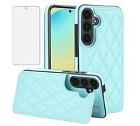 Asuwish Phone Case for Samsung Galaxy S24 FE 5G Wallet Cover with Tempered Glass Screen Protector and RFID Credit Flip Card Holder Rugged Stand Cell Accessories S 24 EF AI S24FE 24S Women Mint Green
