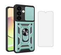 Asuwish Phone Case for Samsung Galaxy S24 Plus S24+ 5G with Slide Camera Cover and Tempered Glass Screen Protector Hard Stand Ring Holder Hybrid Cell Accessories S24plus 24S + S 24 24+ Women Men Green