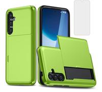 Asuwish Phone Case for Samsung Galaxy S24 Plus S24+ 5G with Tempered Glass Screen Protector Cover and Accessories Card Holder Slot Cell Slim Rubber Silicone S24plus 24S + S 24 24+ Women Men Green