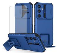Asuwish Phone Case for Samsung Galaxy S24/S25 5G with Tempered Glass Screen Protector and Slide Camera Cover Kickstand Stand Protective Cell Accessories S 24 24S 25 25S G5 SM-S931U Women Men Blue