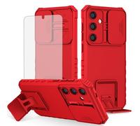 Asuwish Phone Case for Samsung Galaxy S24/S25 5G with Tempered Glass Screen Protector and Slide Camera Cover Kickstand Stand Protective Cell Accessories S 24 24S 25 25S G5 SM-S931U Women Men Red