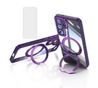 Asuwish Phone Case for Samsung Galaxy S25 5G with Tempered Glass Screen Protector Cover and Ring Holder Kickstand Cell Accessories Hybrid Mobile Slim Protective S 25 25S G5 SM-S921U Women Men Purple