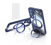 Asuwish Phone Case for Samsung Galaxy S25 5G with Tempered Glass Screen Protector Cover and Ring Holder Kickstand Cell Accessories Hybrid Mobile Slim Protective S 25 25S G5 SM-S921U Women Men Blue