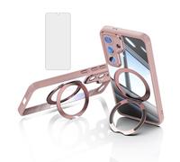 Asuwish Phone Case for Samsung Galaxy S25 5G with Tempered Glass Screen Protector Cover and Ring Holder Kickstand Cell Accessories Hybrid Mobile Slim Protective S 25 25S G5 SM-S921U Women Men Pink