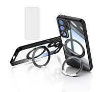 Asuwish Phone Case for Samsung Galaxy S25 5G with Tempered Glass Screen Protector Cover and Ring Holder Kickstand Cell Accessories Hybrid Mobile Slim Protective S 25 25S G5 SM-S921U Women Men Black