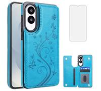 Asuwish Phone Case for Samsung Galaxy S25 Edge 5G with Tempered Glass Screen Protector and Card Holder Wallet Cover Stand Flip Leather Cell Accessories SM-S937U S25Edge 25S S 25 25Edge 2025 Blue