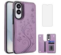 Asuwish Phone Case for Samsung Galaxy S25 Edge 5G with Tempered Glass Screen Protector and Card Holder Wallet Cover Stand Flip Leather Cell Accessories SM-S937U S25Edge 25S S 25 25Edge 2025 Purple