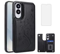 Asuwish Phone Case for Samsung Galaxy S25 Edge 5G with Tempered Glass Screen Protector and Card Holder Wallet Cover Stand Flip Leather Cell Accessories SM-S937U S25Edge 25S S 25 25Edge 2025 Black
