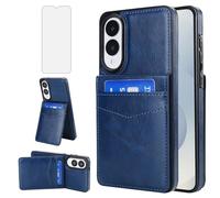 Asuwish Phone Case for Samsung Galaxy S25 Edge 5G with Tempered Glass Screen Protector Credit Card Holder Wallet Cover Stand Leather Cell Accessories SM-S937U S25Edge 25S S 25 25Edge 2025 Blue