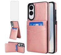 Asuwish Phone Case for Samsung Galaxy S25 Edge 5G with Tempered Glass Screen Protector Credit Card Holder Wallet Cover Stand Leather Cell Accessories SM-S937U S25Edge 25S S 25 25Edge 2025 Rose Gold