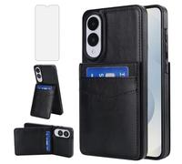 Asuwish Phone Case for Samsung Galaxy S25 Edge 5G with Tempered Glass Screen Protector Credit Card Holder Wallet Cover Stand Leather Cell Accessories SM-S937U S25Edge 25S S 25 25Edge 2025 Black
