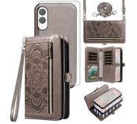 Asuwish Phone Case for Samsung Galaxy S25 Edge 5G Zipper Wallet Cell Cover with Tempered Glass Screen Protector Crossbody Strap Mandala Flower Card Holder S25Edge 25S S 25 25Edge 6.66 2025 Women Grey