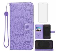 Asuwish Phone Case for Samsung Galaxy S25 FE 5G Wallet with Screen Protector and Sunflower Leather Slim Flip Cover Card Holder Stand Cell Accessories S 25 EF S25FE SM-S731U S731B Women Men Purple
