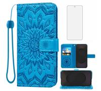 Asuwish Phone Case for Samsung Galaxy S25 FE 5G Wallet with Screen Protector and Sunflower Leather Slim Flip Cover Card Holder Stand Cell Accessories S 25 EF S25FE SM-S731U S731B Women Men Blue