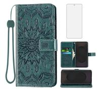 Asuwish Phone Case for Samsung Galaxy S25 FE 5G Wallet with Screen Protector and Sunflower Leather Slim Flip Cover Card Holder Stand Cell Accessories S 25 EF S25FE SM-S731U S731B Women Men Dark Green