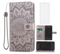 Asuwish Phone Case for Samsung Galaxy S25 FE 5G Wallet with Screen Protector and Sunflower Leather Slim Flip Cover Card Holder Stand Cell Accessories S 25 EF S25FE SM-S731U S731B Women Men Gray