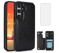 Asuwish Phone Case for Samsung Galaxy S25 FE 5G with Tempered Glass Screen Protector and Card Holder Wallet Cover Stand Flip Leather Cell Accessories S 25 EF S25FE 25S SM-S731B Women Men Black