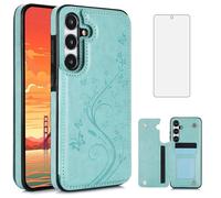 Asuwish Phone Case for Samsung Galaxy S25 FE 5G with Tempered Glass Screen Protector and Card Holder Wallet Cover Stand Flip Leather Cell Accessories S 25 EF S25FE 25S SM-S731B Women Men Green