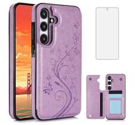 Asuwish Phone Case for Samsung Galaxy S25 FE 5G with Tempered Glass Screen Protector and Card Holder Wallet Cover Stand Flip Leather Cell Accessories S 25 EF S25FE 25S SM-S731B Women Men Purple