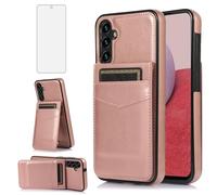 Asuwish Phone Case for Samsung Galaxy S25 FE 5G with Tempered Glass Screen Protector and Credit Card Holder Wallet Cover Stand Leather Cell Accessories S 25 EF S25FE 25S SM-S731B Women Men Rose Gold