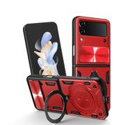 Asuwish Phone Case for Samsung Galaxy Z Flip 3 5G 2021 Cover with Ring Holder Kickstand Hard Rugged Shockproof Protective Mobile Cell Accessories ZFlip3 Z3 Flip3 ZFlip 3Z Women Men Red