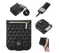 Asuwish Phone Case for Samsung Galaxy Z Flip 6 5G 2024 Wallet Cover and Zipper Card Holder Slot Cell Accessories Wrist Strap Lanyard Stand Flip Mobile Leather ZFlip6 Z6 G Flip6 6Z Women Men Black