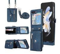 Asuwish Phone Case for Samsung Galaxy Z Flip 6 5G 2024 Wallet Cover with Shoulder Crossbody Strap Lanyard Credit Slot Card Holder Stand Leather Mobile Cell ZFlip6 Z6 G Flip6 6Z Women Men Girls Blue