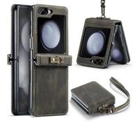 Asuwish Phone Case for Samsung Galaxy Z Flip 6 5G/Z Flip7 FE Cell Cover with Wrist Strap Thin Slim Shockproof Shell Rugged PU Faux Leather Protective ZFlip6 Z6 G Flip6 ZFlip 6Z 7FE Women Men Brown