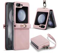 Asuwish Phone Case for Samsung Galaxy Z Flip 6 5G/Z Flip7 FE Cell Cover with Wrist Strap Thin Slim Shockproof Shell Rugged PU Faux Leather Protective ZFlip6 Z6 G Flip6 ZFlip 6Z 7FE Women Men Rose Gold