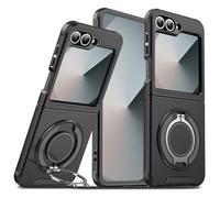 Asuwish Phone Case for Samsung Galaxy Z Flip 6/Z Flip 7 FE 5G and Slide Camera Cover Magnetic Ring Holder Kickstand Hybrid Slim Soft TPU Cell Accessories Z6 G Flip6 ZFlip Flip7 ZFlip6 Women Men Black