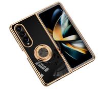 Asuwish Phone Case for Samsung Galaxy Z Fold 4 5G 2022 Cover and Magnetic Ring Holder Stand Kickstand Slim Hybrid Silicone Cell Accessories Protective ZFold4 Z4 Fold4 4Z ZFold45G G5 Women Men Black