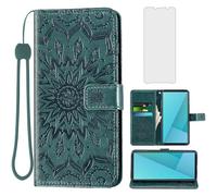 Asuwish Phone Case for Sony Xperia 10 VII 2025 Wallet with Tempered Glass Screen Protector and Sunflower Leather Slim Flip Cover Card Holder Stand Cell Accessories 10VII 5G XQ-FE54 XQZ-CBFE Dark Green