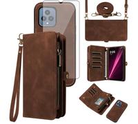 Asuwish Phone Case for T-Mobile Revvl 6/6X 5G Zipper Wallet Cell Cover with Screen Protector Strap Flip Card Holder Tmobile Revvl6 X Revvl6X T Mobile Revvl6X5G Revel Tmo Revell Rebel TCL Women Brown