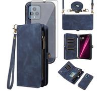 Asuwish Phone Case for T-Mobile Revvl 6/6X 5G Zipper Wallet Cell Cover with Screen Protector Strap Flip Card Holder Tmobile Revvl6 X Revvl6X T Mobile Revvl6X5G Revel Tmo Revell Rebel TCL Women Blue