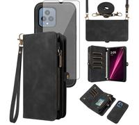 Asuwish Phone Case for T-Mobile Revvl 6/6X 5G Zipper Wallet Cell Cover with Screen Protector Strap Flip Card Holder Tmobile Revvl6 X Revvl6X T Mobile Revvl6X5G Revel Tmo Revell Rebel TCL Women Black