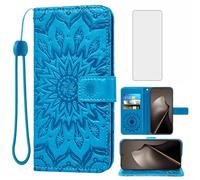 Asuwish Phone Case for Xiaomi 15T Pro 5G / Mi 15T Pro Wallet with Tempered Glass Screen Protector and Sunflower Leather Slim Flip Cover Card Holder Stand Cell Accessories 15TPro Women Men Blue
