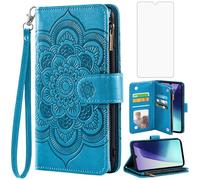 Asuwish Phone Case for Xiaomi Redmi 14C 5G/14 C 4G/A4/A3 Pro/14R/Poco C75 Wallet Cover with Tempered Glass Screen Protector and Flower Flip Card Holder Cell Accessories C14 75C Lte Women Men Blue