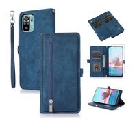 Asuwish Phone Case for Xiaomi Redmi Note 10/10S 4G Wallet Cover With Tempered Glass Screen Protector and Crossbody Leather Flip Zipper Credit Card Holder Cell Redme Note10 S Note10S Women Men Blue
