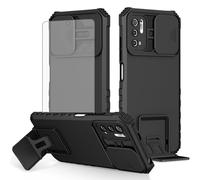 Asuwish Phone Case for Xiaomi Redmi Note 10 5G with Tempered Glass Screen Protector and Slide Camera Cover Kickstand Stand Protective Cell Accessories Poco M3 Pro/Redme Note 10T G5 Women Men Black