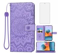 Asuwish Phone Case for Xiaomi Redmi Note 10 Pro Wallet Cases with Tempered Glass Screen Protector and Leather Slim Flip Cover Card Holder Stand Cell Accessories Redme Note10 10Pro Max Women Purple