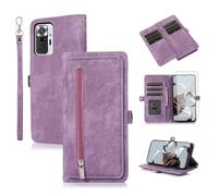 Asuwish Phone Case for Xiaomi Redmi Note 10 Pro Wallet Cover With Tempered Glass Screen Protector and Crossbody Wrist Strap Flip Zipper Credit Card Holder Cell Redme Note10 10Pro Max Women Men Purple