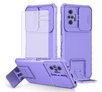 Asuwish Phone Case for Xiaomi Redmi Note 10 Pro with Tempered Glass Screen Protector and Slide Camera Cover Kickstand Stand Slim Protective Cell Accessories Redme Note10 10Pro Max Women Men Purple