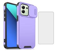 Asuwish Phone Case for Xiaomi Redmi Note 13 Pro 5G/Poco X6 with Tempered Glass Screen Protector and Slide Camera Cover Cell Accessories Hybrid Slim Soft Silicone Protective 13Pro 6X Women Men Purple